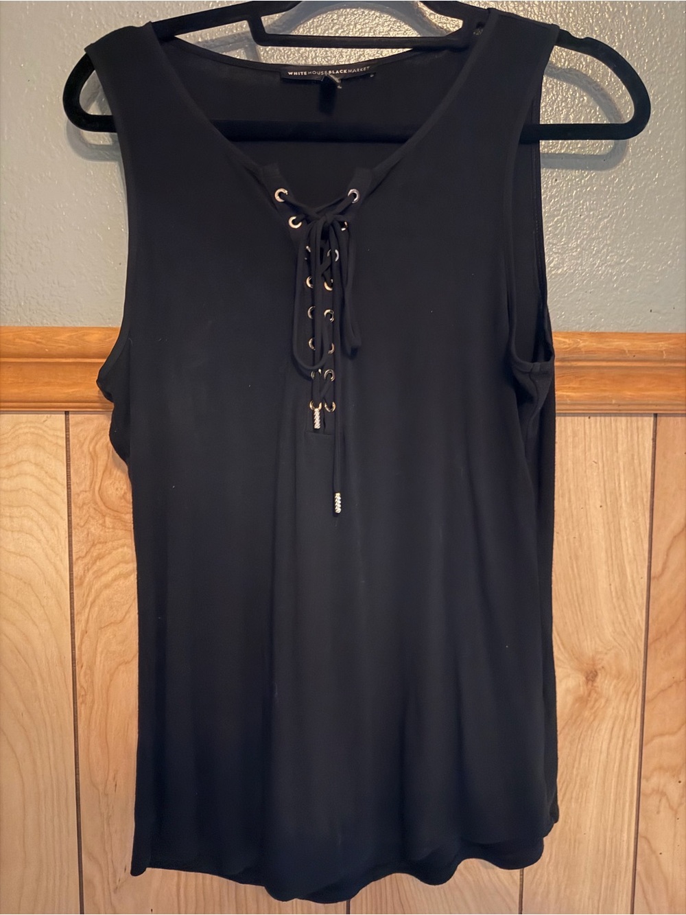 White House Black Market Black Lace-Up V-Neck Tank